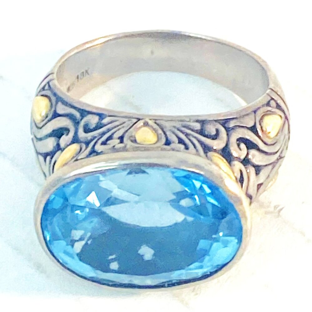 Vintage Sterling Silver & 18K Gold Ornate Gemstone Ring – BJC 925 18K